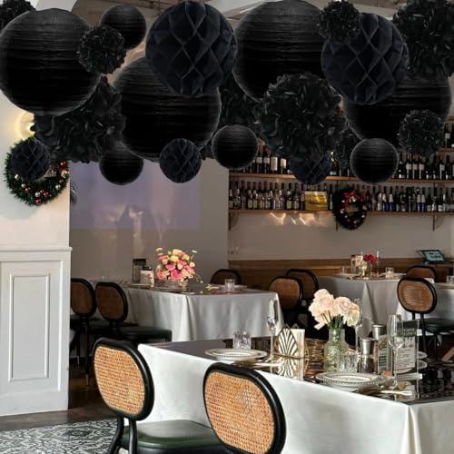 Wolhowltd Black Paper Decoration Set - 34 Pcs for Events
