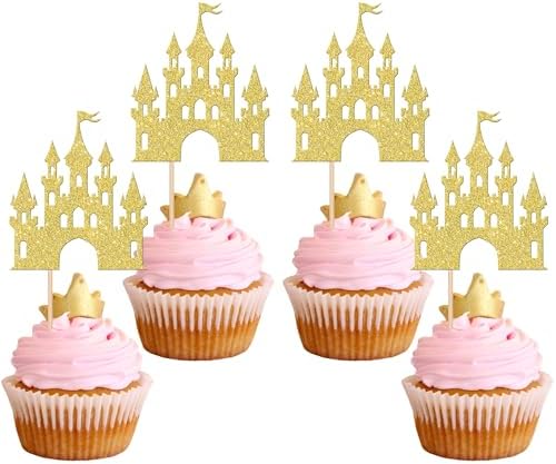24 pcs Princess Castle Cupcake Toppers Gold