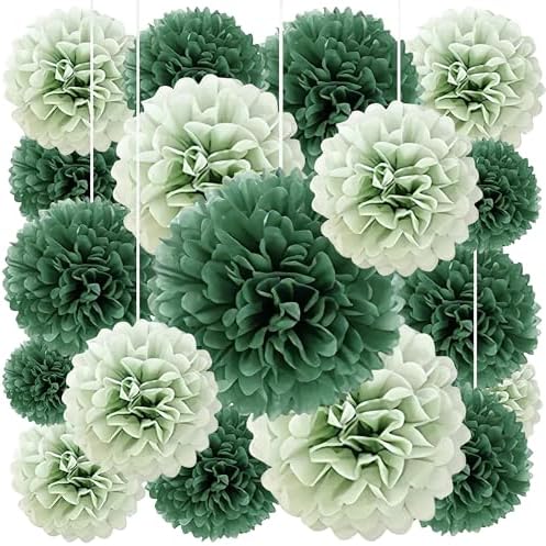 20 Piece Sage Green Tissue Paper Pom Poms Decorations