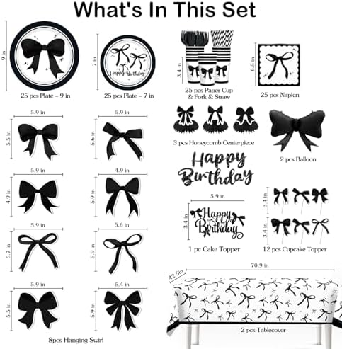 Black Bow Birthday Decorations Set