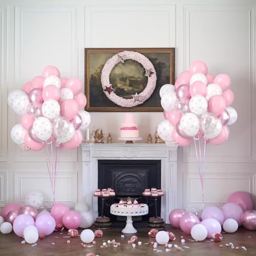 Bow Balloons 50Pcs 12 Inches Pink White Clear Balloons for Birthday Parties