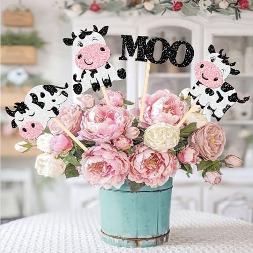 12PCS Double Sided Moo Cow Centerpiece Sticks