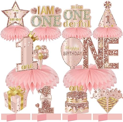 10Pcs 1st Birthday Decor Honeycomb Centerpieces for Baby Girls