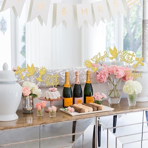 15PCS Gold Glitter Centerpiece Sticks for Baptism Party Decorations