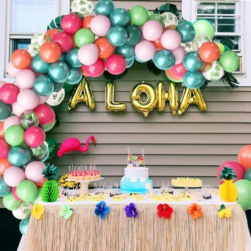 OuMuaMua Tropical Luau Balloons 68pcs 12 Inch Set
