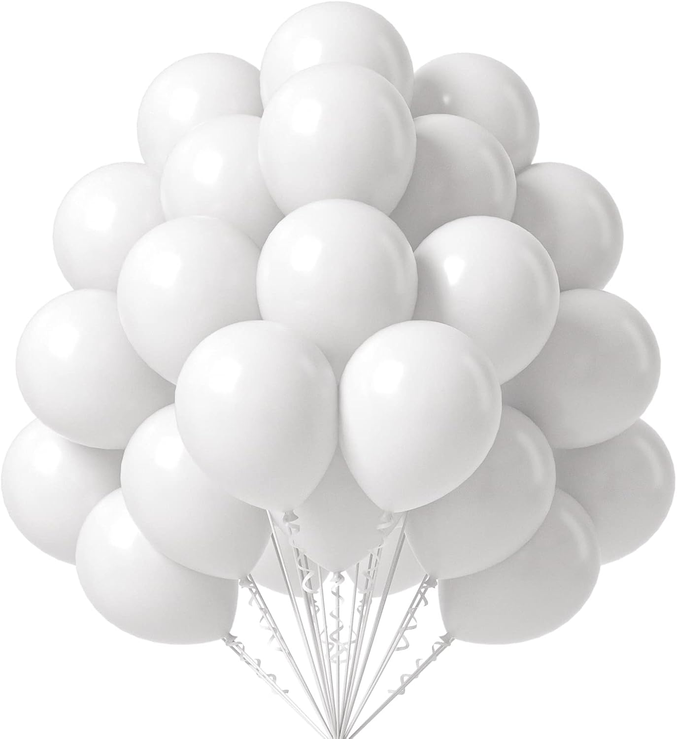 FOTIOMRG 12 Inch White Balloons 50 Pack with Ribbon