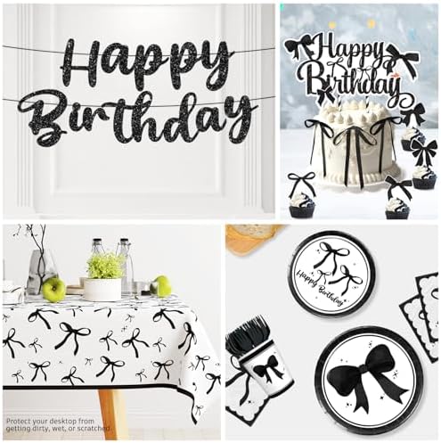 Black Bow Birthday Decorations Set