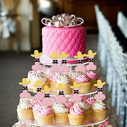 ZHUOWEISM 24pcs Pink Cupcake Toppers with Glitter Hats Beard
