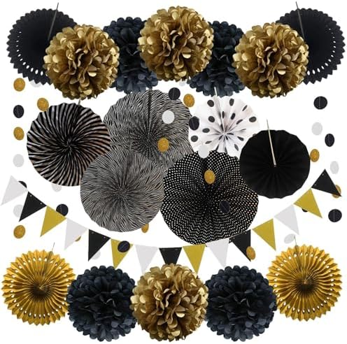 Black and Gold Party Decor Set 20 Pcs