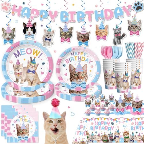 177pcs Cat Birthday Decorations Set for Kitten Girls Party