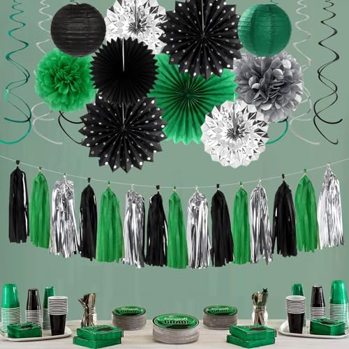 Hugtmr Black Green Silver Football Party Decorations 33pcs Set