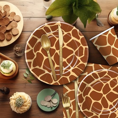 Giraffe Print Party Tableware Set for 24 Guests