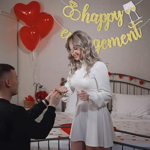 Palasasa Happy Engagement Banner - Gold Glitter Decorations Sign