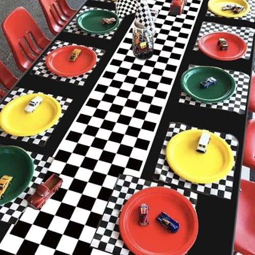 4 Pcs Checkered Race Car Tablecloths for Birthday Parties