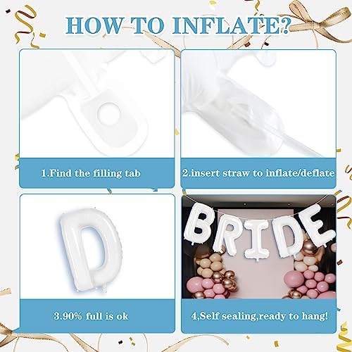40 Inch White BRIDE Letter Balloons for Wedding Decorations
