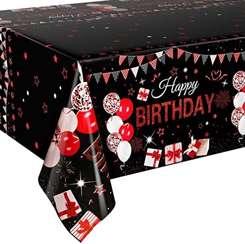 3 Pack Red Black Plastic Tablecloths for Rectangle Tables
