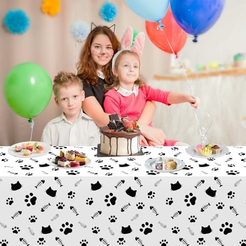 4 Pack Cat Tablecloth with Paw Print and Bone Design