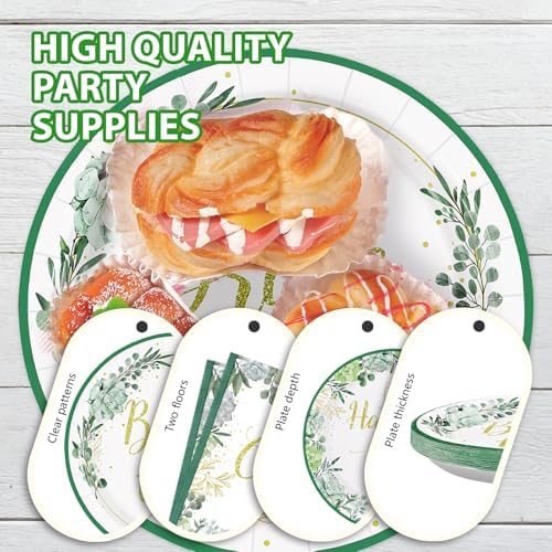 Sage Green Bridal Shower Party Tableware Set 96Pcs for 24 Guests