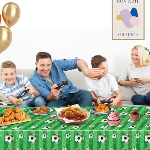 3 Pcs Soccer Party Tablecloth 54x108 Inches Green Soccer Field Tablecover