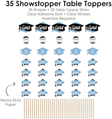 Big Dot of Happiness 2025 Light Blue Graduation Party Centerpiece Sticks - 35 Pieces