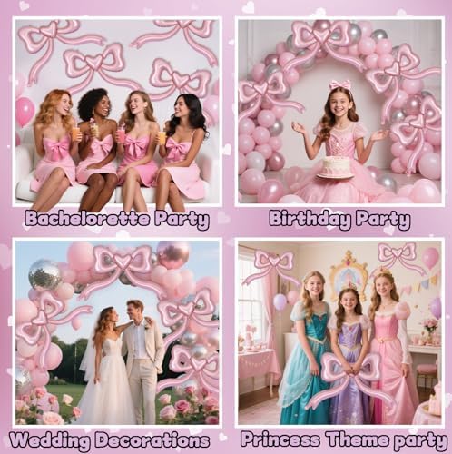 Pink Bow Balloons for Bachelorette Party Decorations 4Pcs