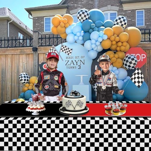 4 Pcs Checkered Race Car Tablecloths for Birthday Parties