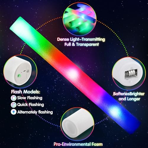 48 Pcs LED Foam Glow Sticks with 3 Modes