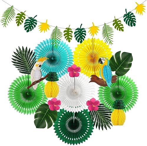Tropical Birds Toucan Parrot Party Decorations Set Green