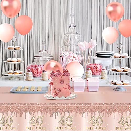 3 Pack Pink Rose Gold 40th Birthday Tablecloths - Disposable Decorations