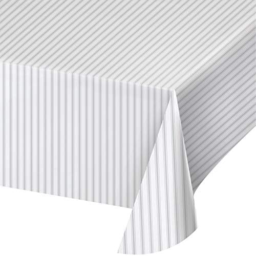 Gray Ticking Stripe Plastic Tablecloth 54x102