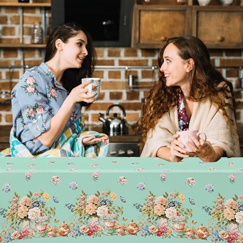 3pcs Tea Party Tablecloth 54x108 Inch Spring Floral Plastic Table Cover