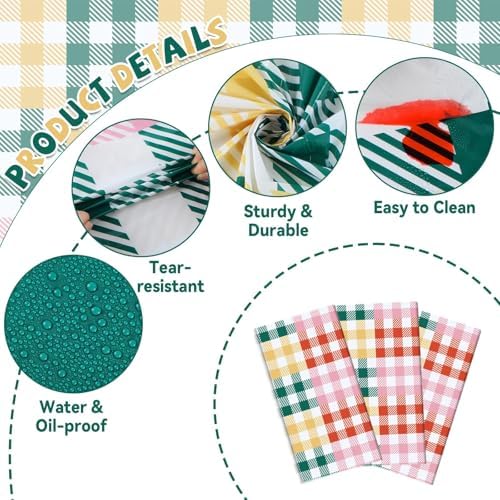 3PCS Pastel Gingham Checkered Tablecloths for Events