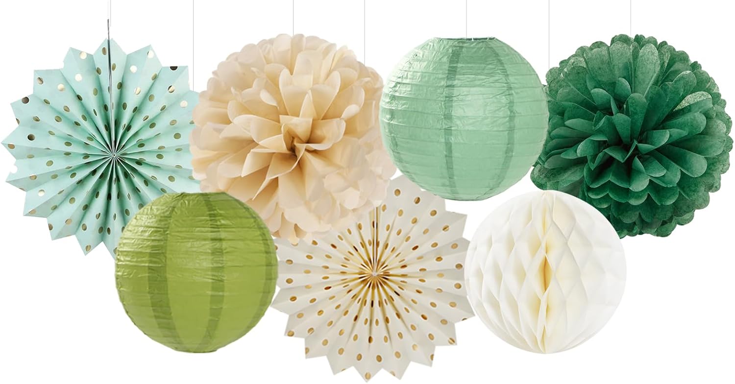 Sage Green Gold Party Decorations Kit - 14pcs