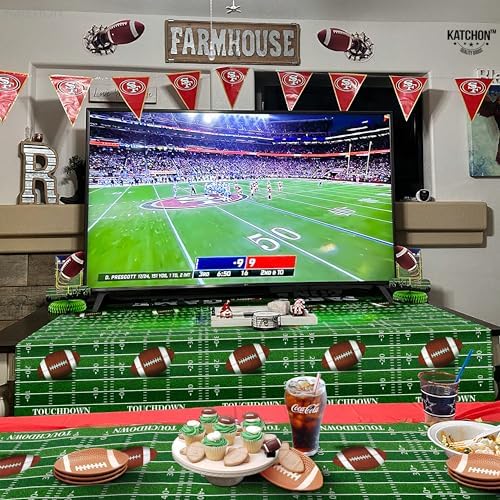 KatchOn 3 Pack Football Tablecloth - 108x54 Inch Green Tablecover for Football Parties