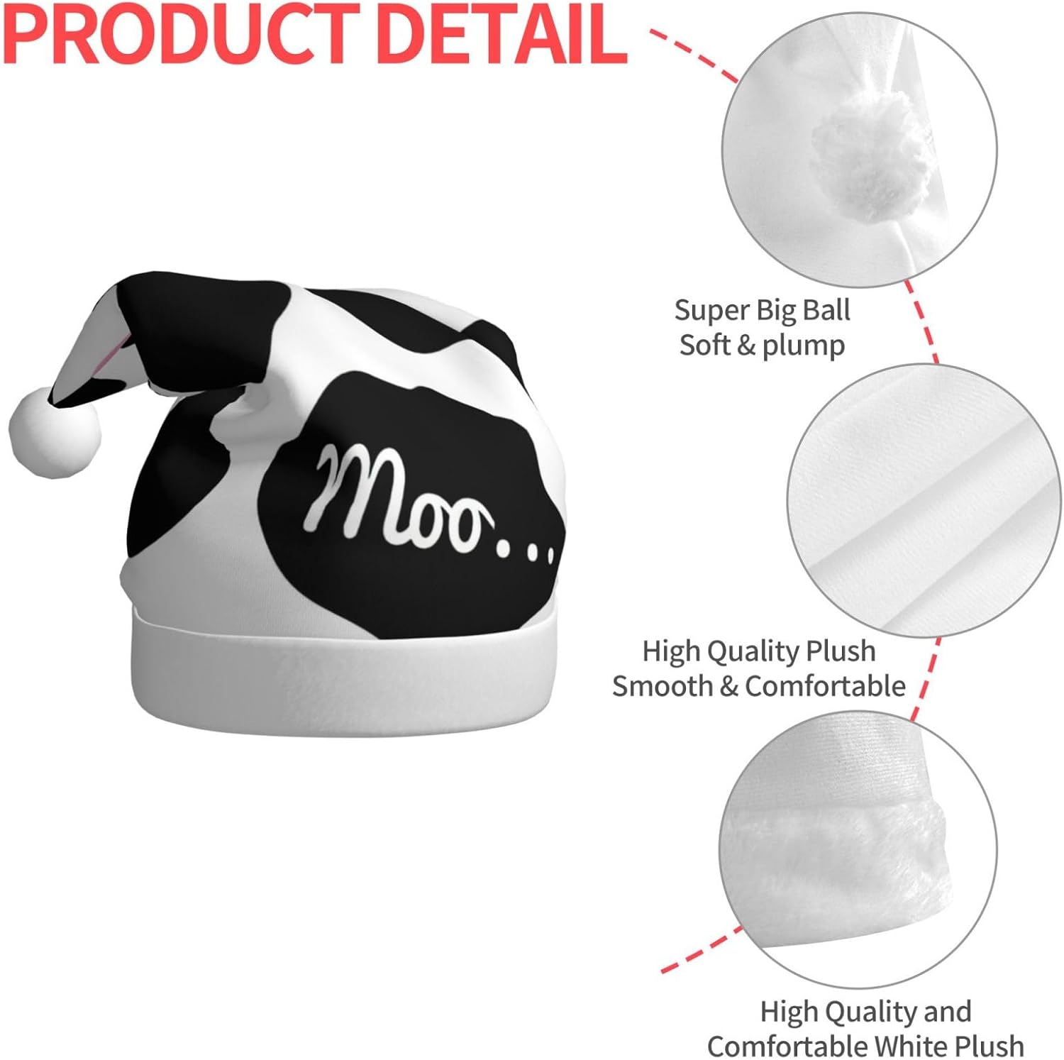 QINZHENG Personalized Santa Hat with Cow Print