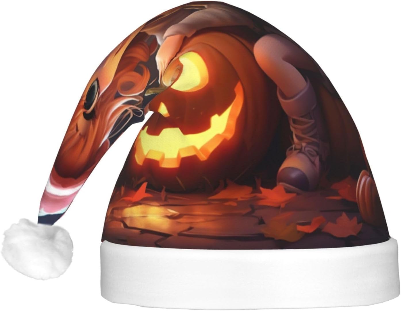 QINZHENG Halloween Pumpkin Print LED Santa Hat for Adults Christmas Party Hat