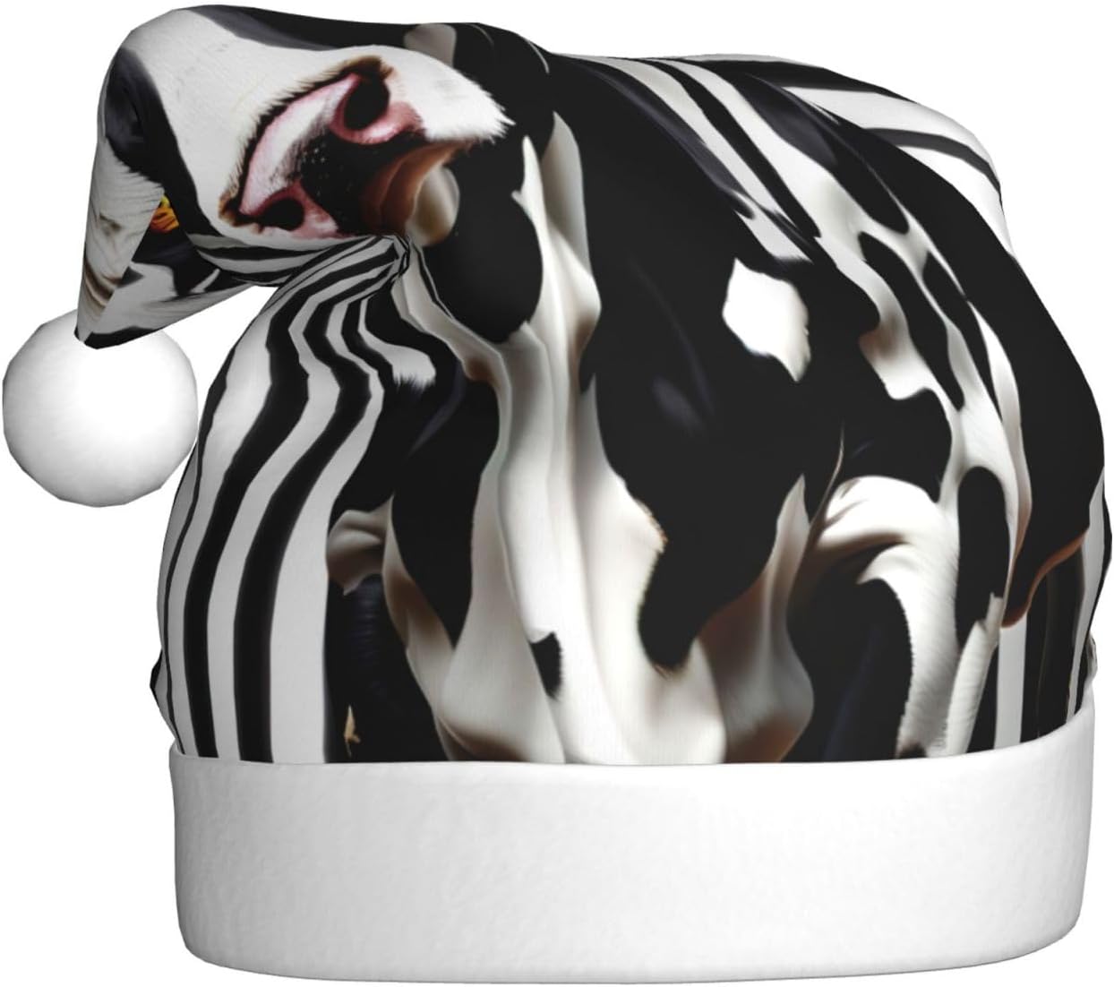 QinZheng Personalized Santa Hat with Black White Milk Cow Print