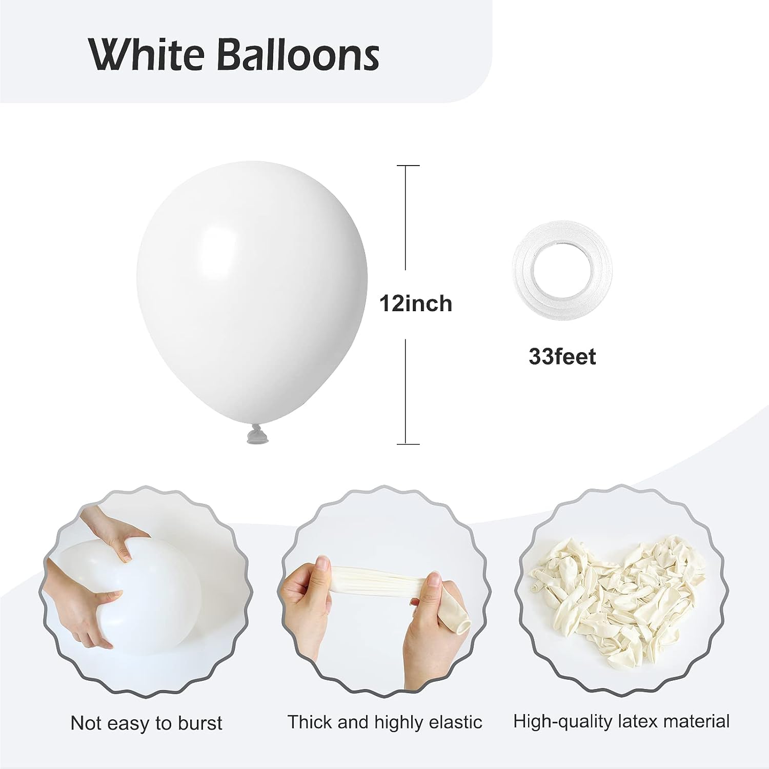 FOTIOMRG 12 Inch White Balloons 50 Pack with Ribbon
