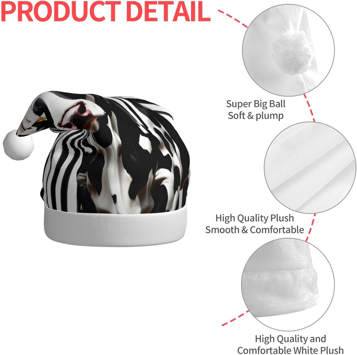 QinZheng Personalized Santa Hat with Black White Milk Cow Print