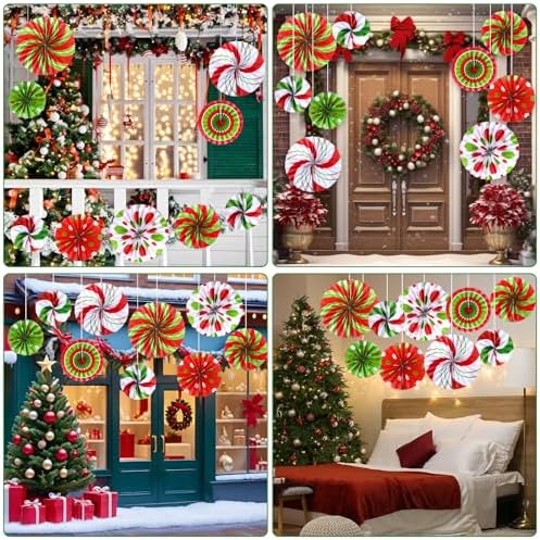 Outus Christmas Candy Paper Fans 9 Pcs Red Green Decorations