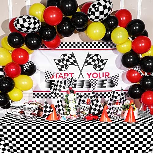3 Racing Car Tablecloths 54 x 108 Inch Checkered Plastic Party Covers