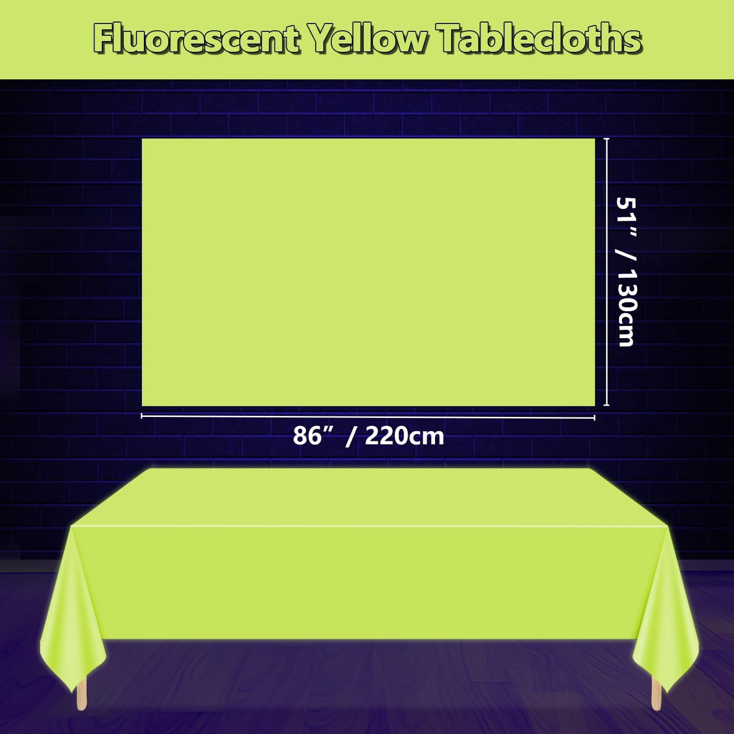 Neon Table Cloths 4 Pcs Yellow Glow in the Dark for Parties