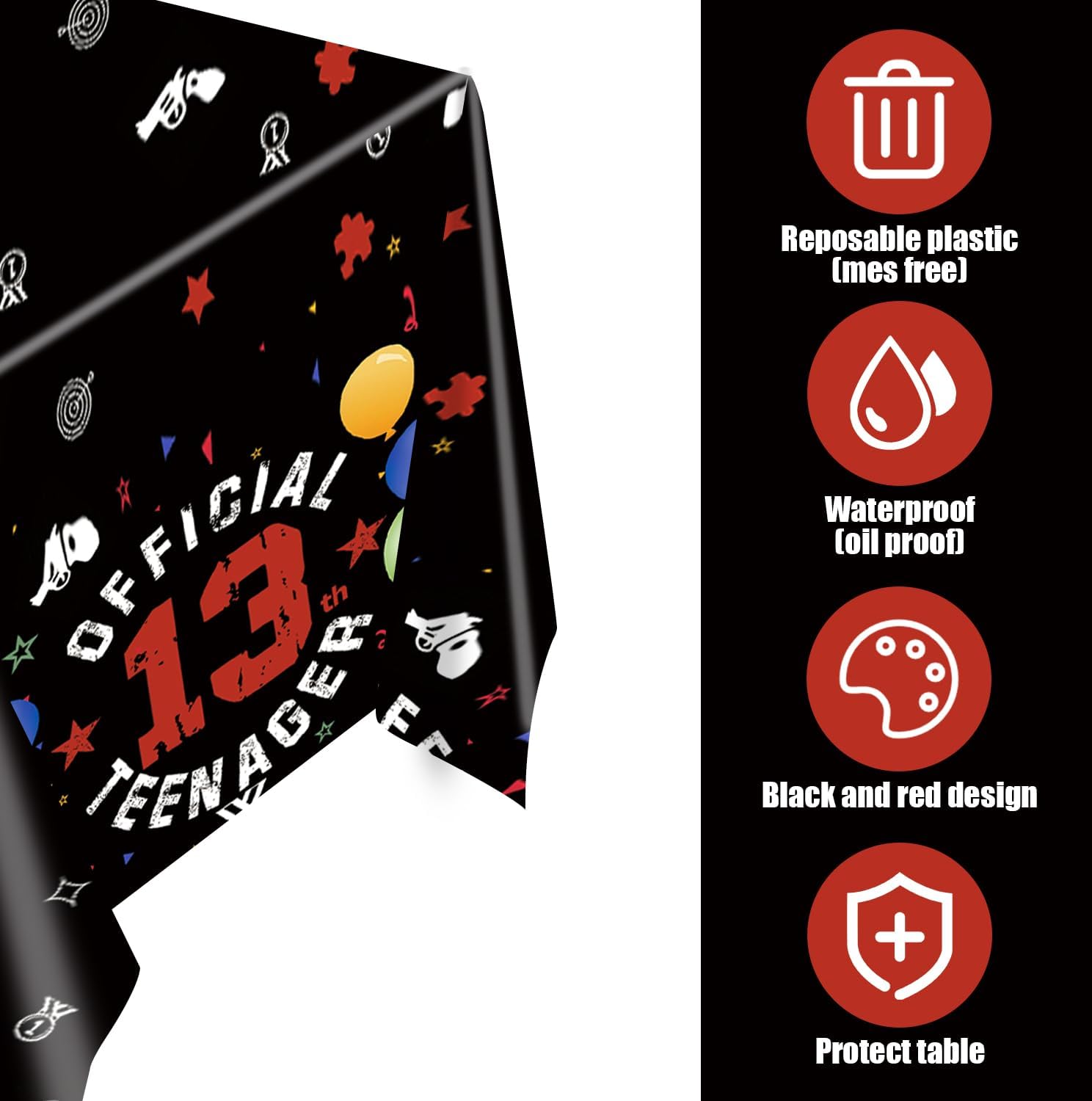 Egami 2pcs 13th Birthday Black Red Tablecloth
