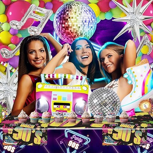 80s 90s Neon Balloons Arch Kit with Confetti Music Note and Disco Ball