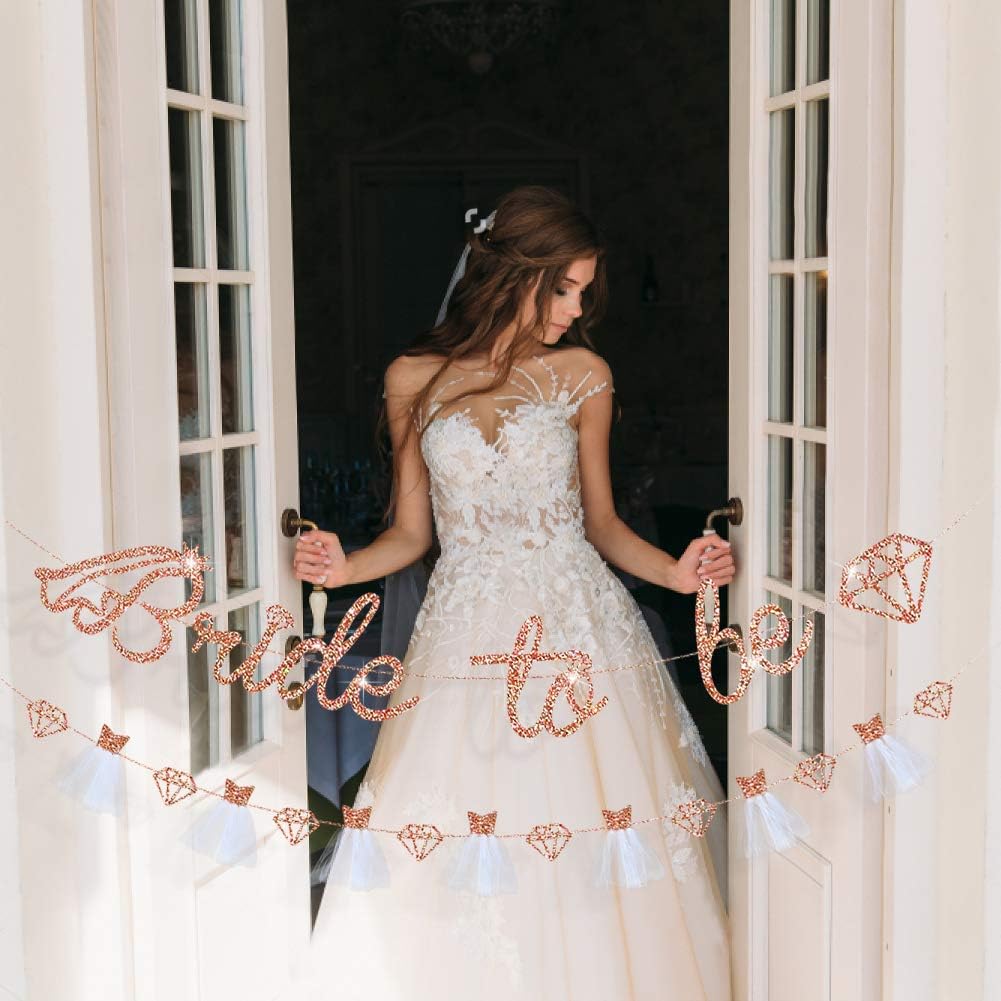 Pinkblume Rose Gold Bride to Be Banner Sign Double Sided Glitter Paper