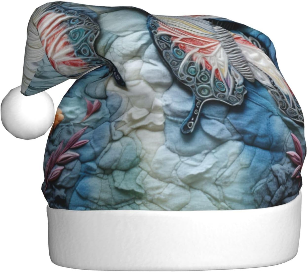 QINZHENG Butterfly Stone Print Santa Hat