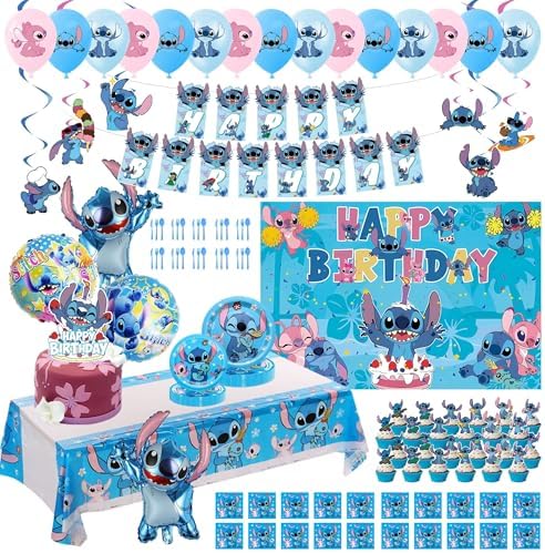 Cartoon Birthday Party Decor Set with Balloons and Streamers