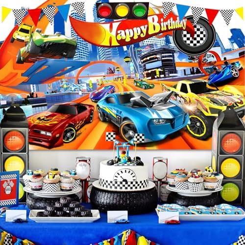 Hot Cars Birthday Banner Backdrop 5x3ft