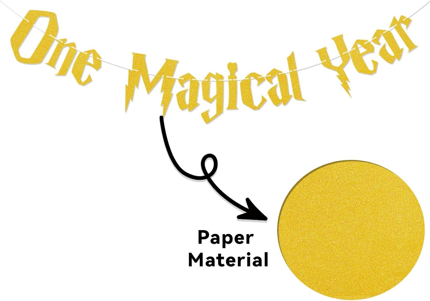 One Magical Year Banner - Wizard Birthday Decor Gold Glitter