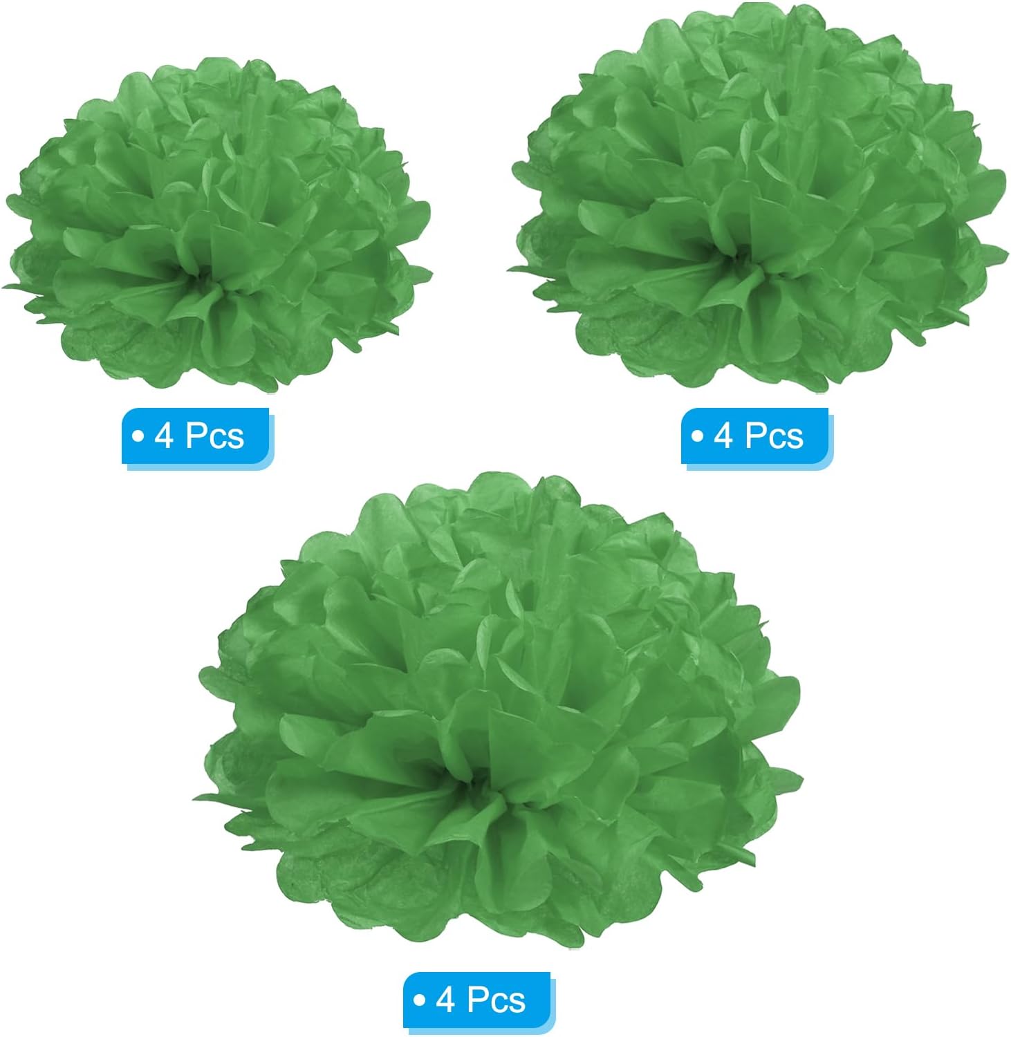 PATIKIL 4 6 8 Inch Green Tissue Pom Poms Flowers 12 Pack